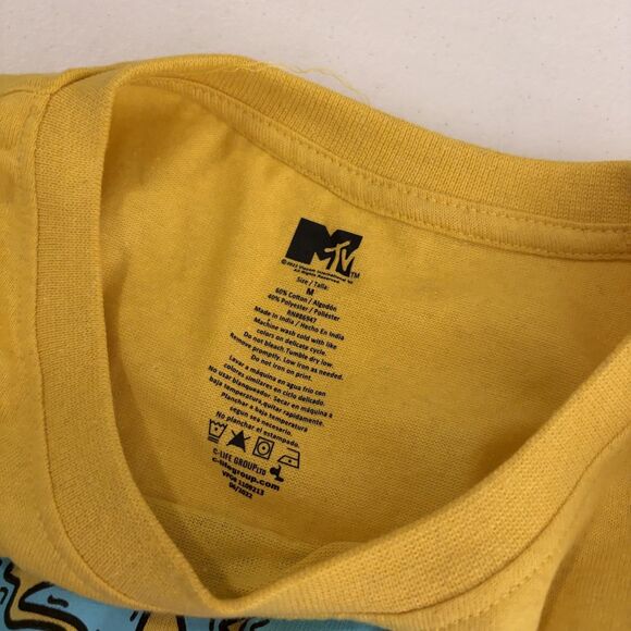 MTV T-Shirt Women's Medium Yellow Crew Neck Graphic Tee Shirt Logo Printed - Picture 6 of 7
